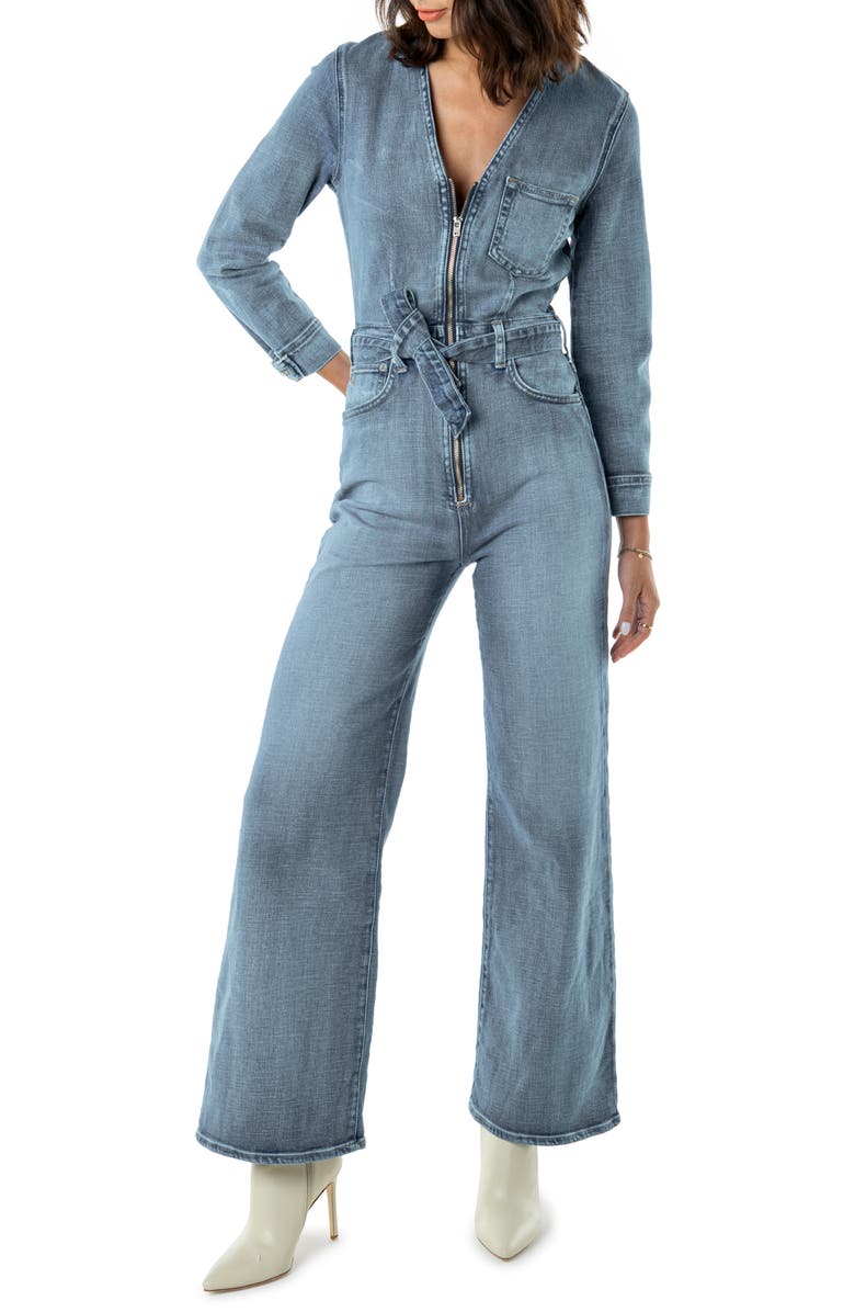 ÉTICA Lia Retro Belted Wide Leg Denim Jumpsuit, Main, color, 