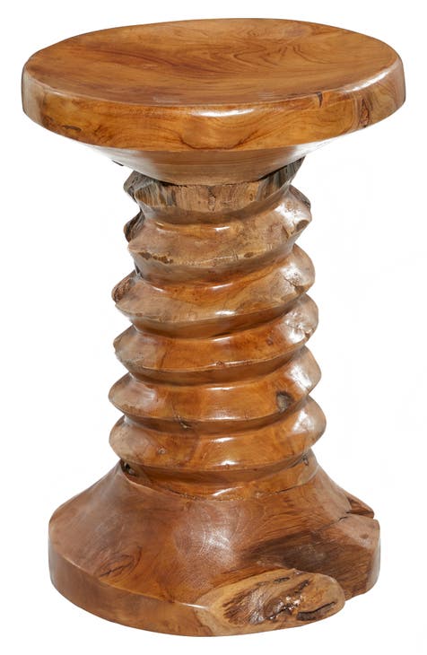 Brown Teakwood Rustic Accent Table with Coiled Base