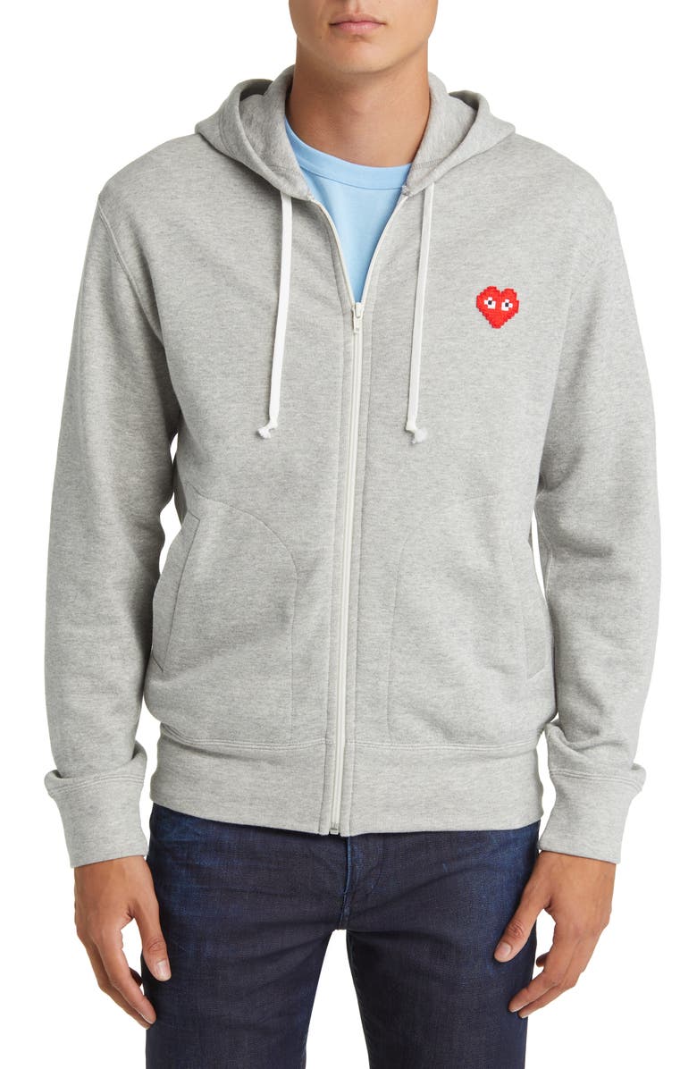 Comme des Garçons PLAY Pixel PLAY Appliqué Zip Hoodie, Alternate, color, 