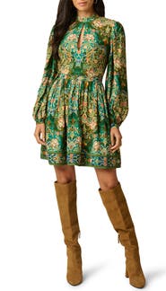 Adrianna Papell Print Mock Neck Long Sleeve Minidress