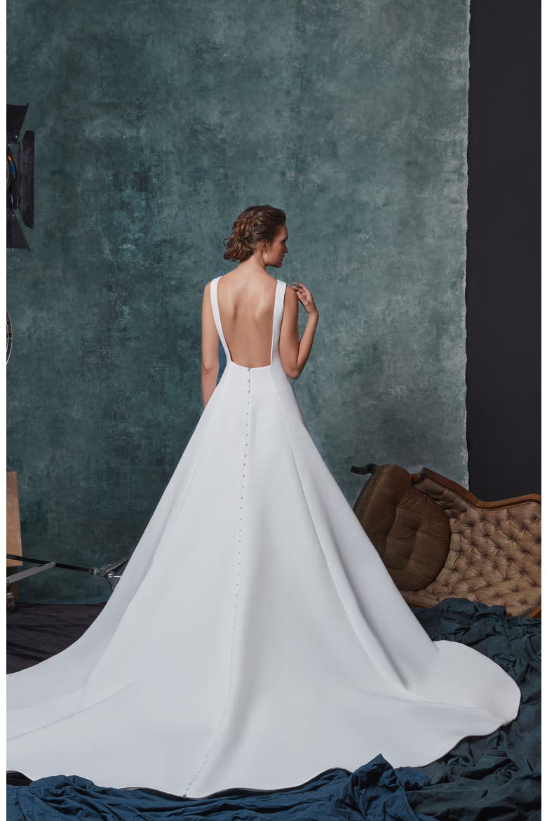 Dakota Fit & Flare Faille Wedding Dress, Alternate, color, IVORY