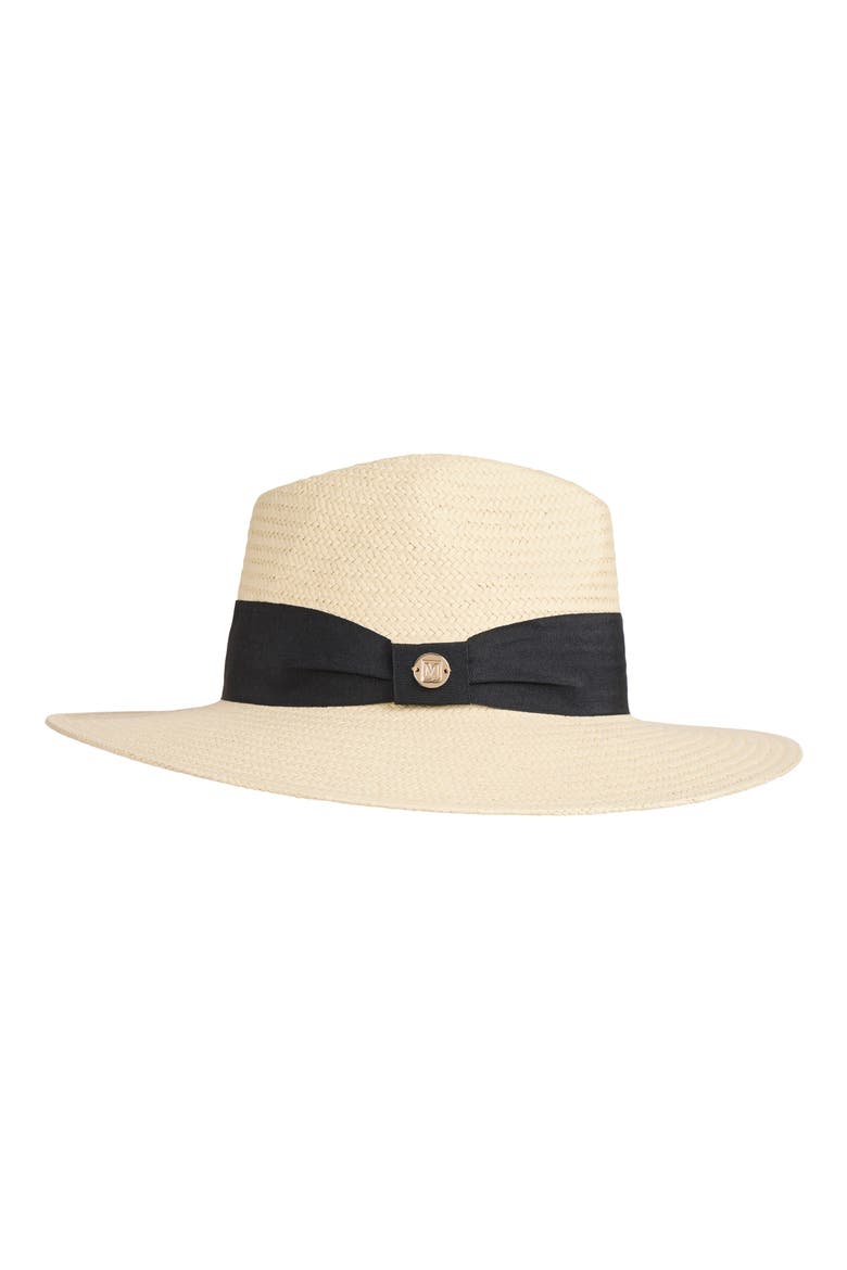 Ribbon Trim Straw Fedora, Alternate, color, WHITE/ BLACK