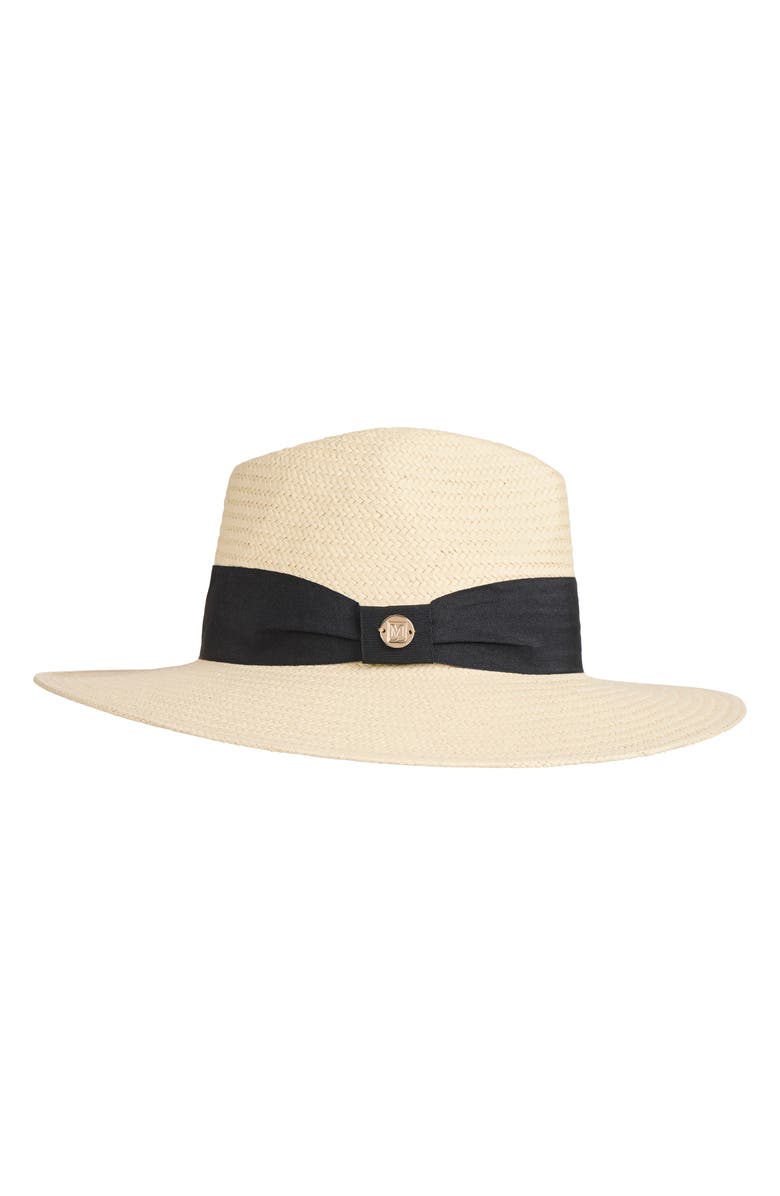 Bruno Magli Ribbon Trim Straw Fedora, Alternate, color, White/ Black
