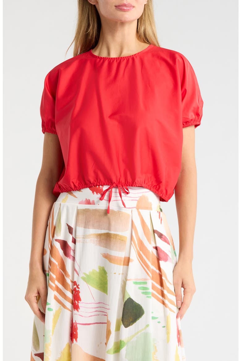 Short Sleeve Tie Waist Crop Top, Main, color, WATERMELON RED