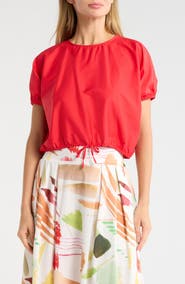 T Tahari Short Sleeve Tie Waist Crop Top