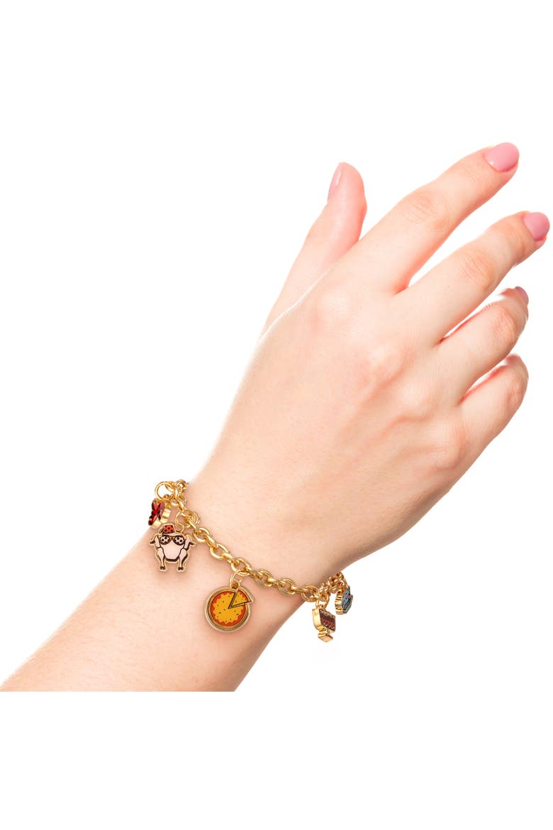 Fashion Charm Bracelet, 5 Charms, 7" + 1" Extender, Alternate, color, Gold
