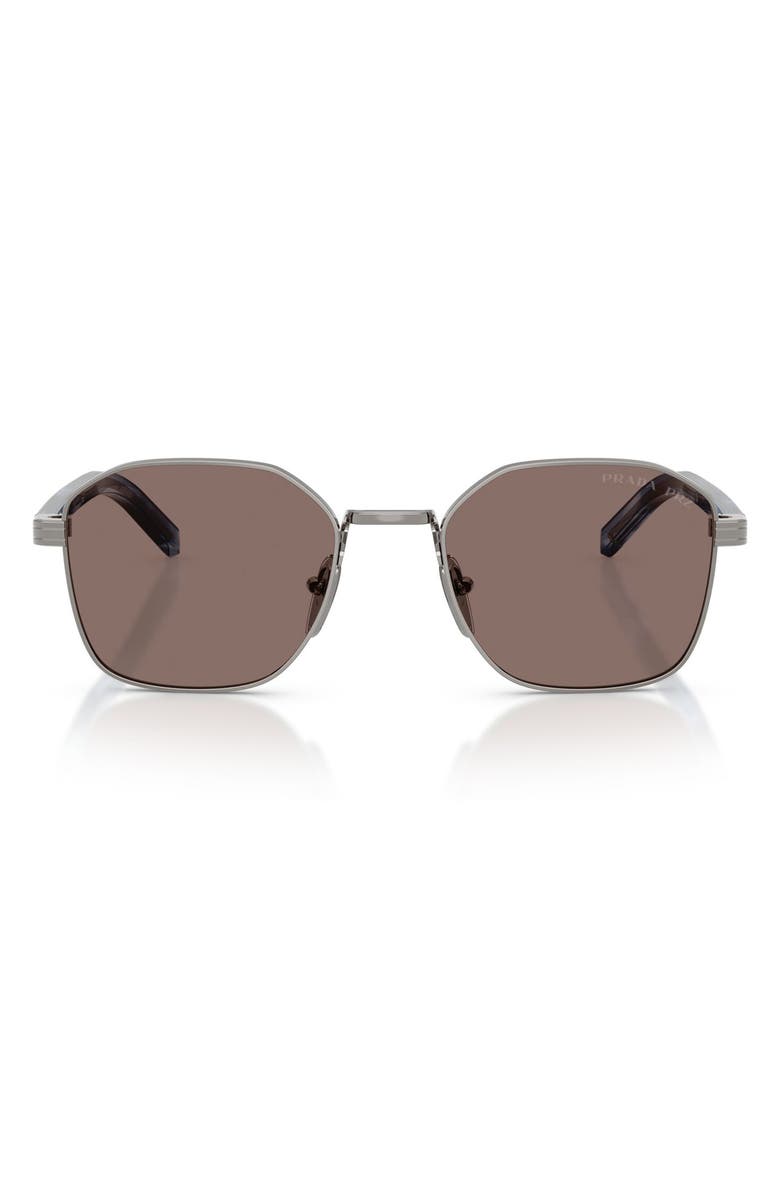 Prada 53mm Polarized Square Sunglasses, Main, color, Gunmetal / Light Brown Polar