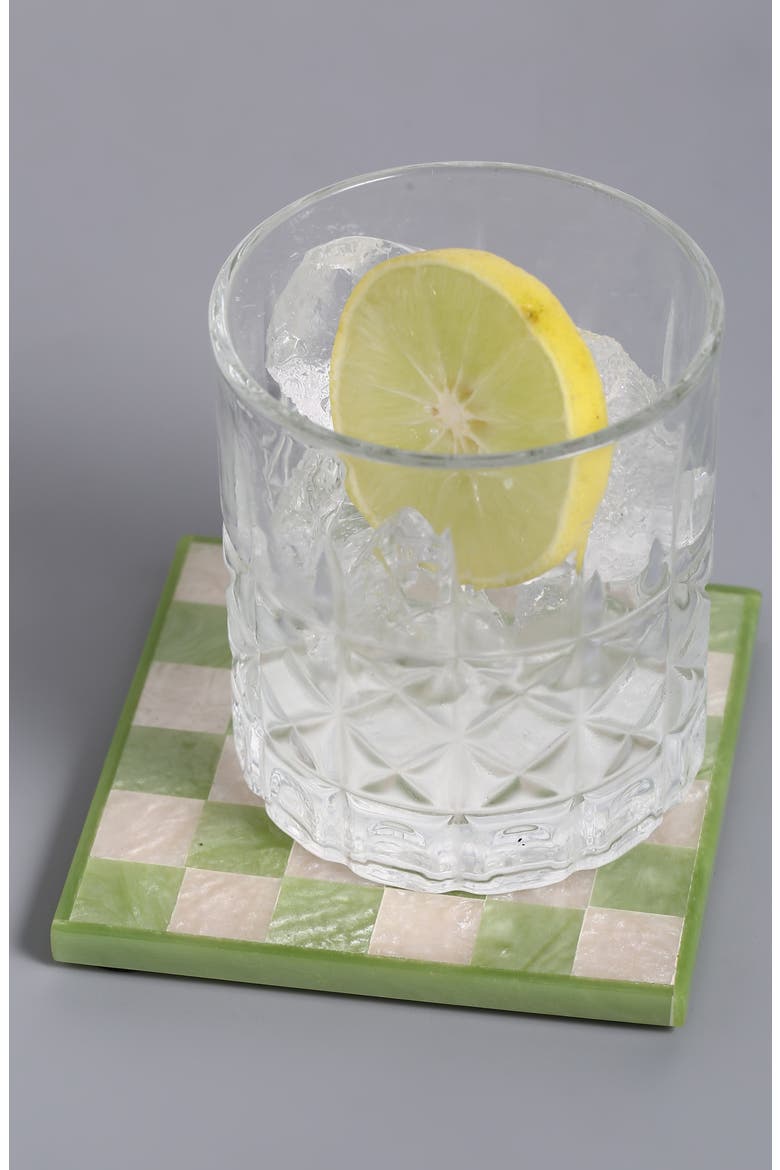 Set of 4 Checkered Resin Coasters, Alternate, color, GREEN