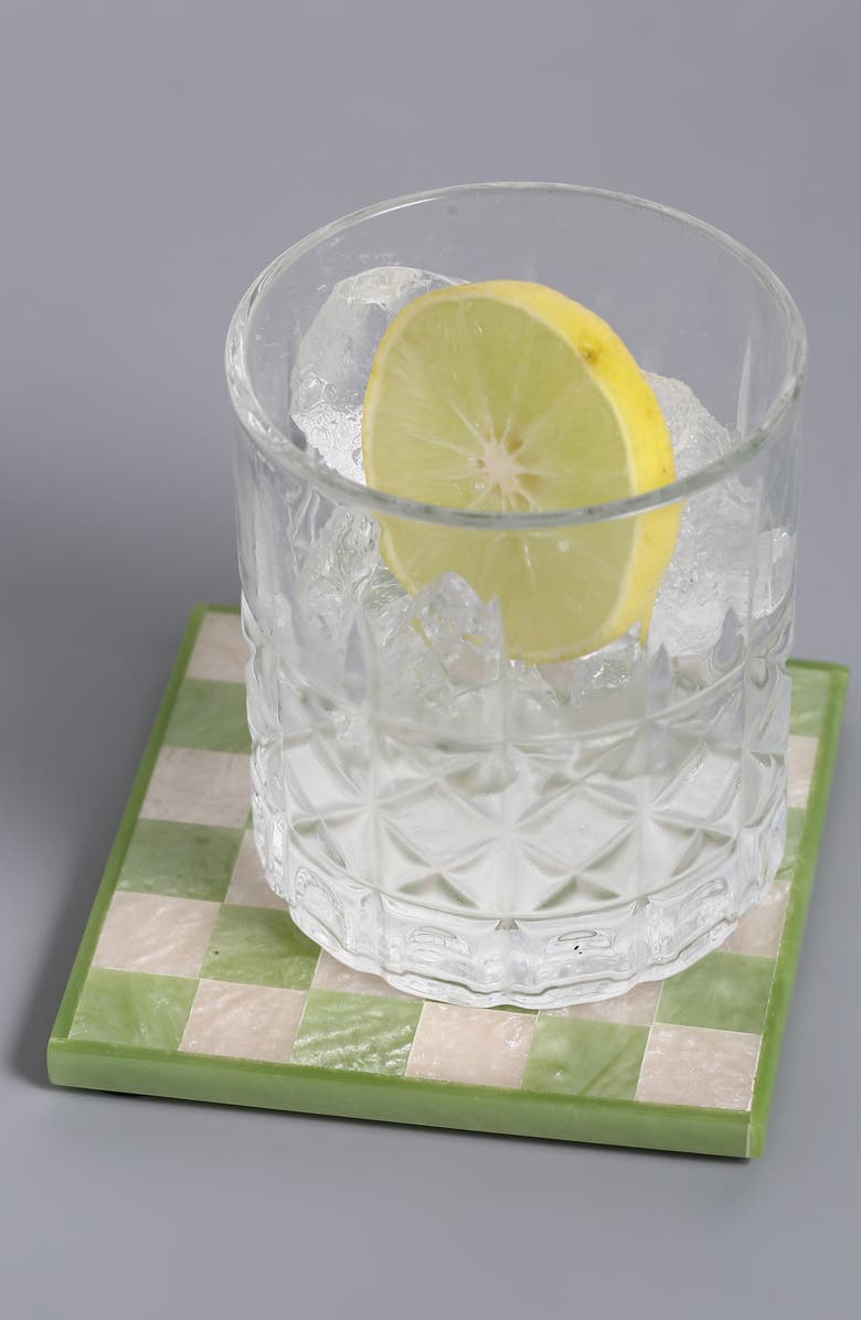 Tiramisu Set of 4 Checkered Resin Coasters, Alternate, color, Green
