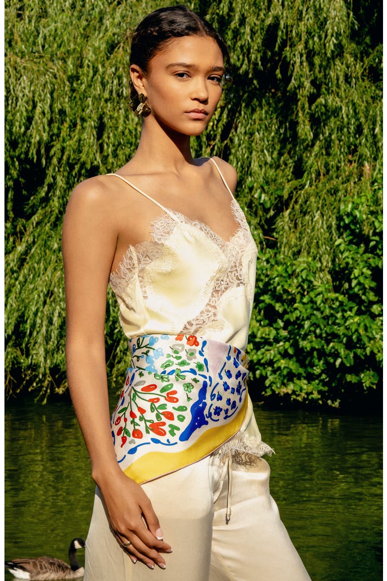 Yellow Garden Double Sided Silk Scarf, Alternate, color, Yellow