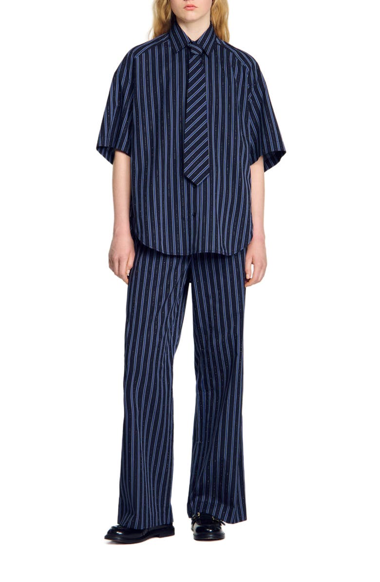 SANDRO Rhinestone tie shirt, Alternate, color, 