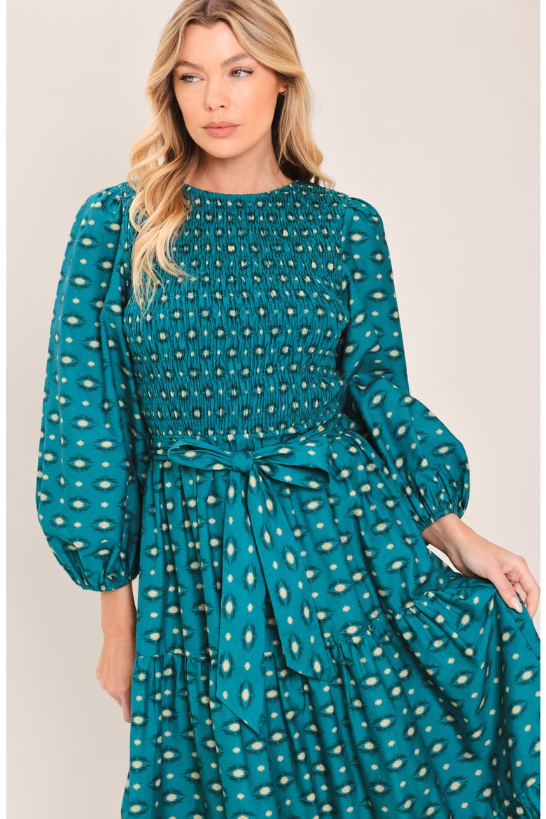 Long Sleeve Tiered Cotton Maxi Dress, Alternate, color, TEAL