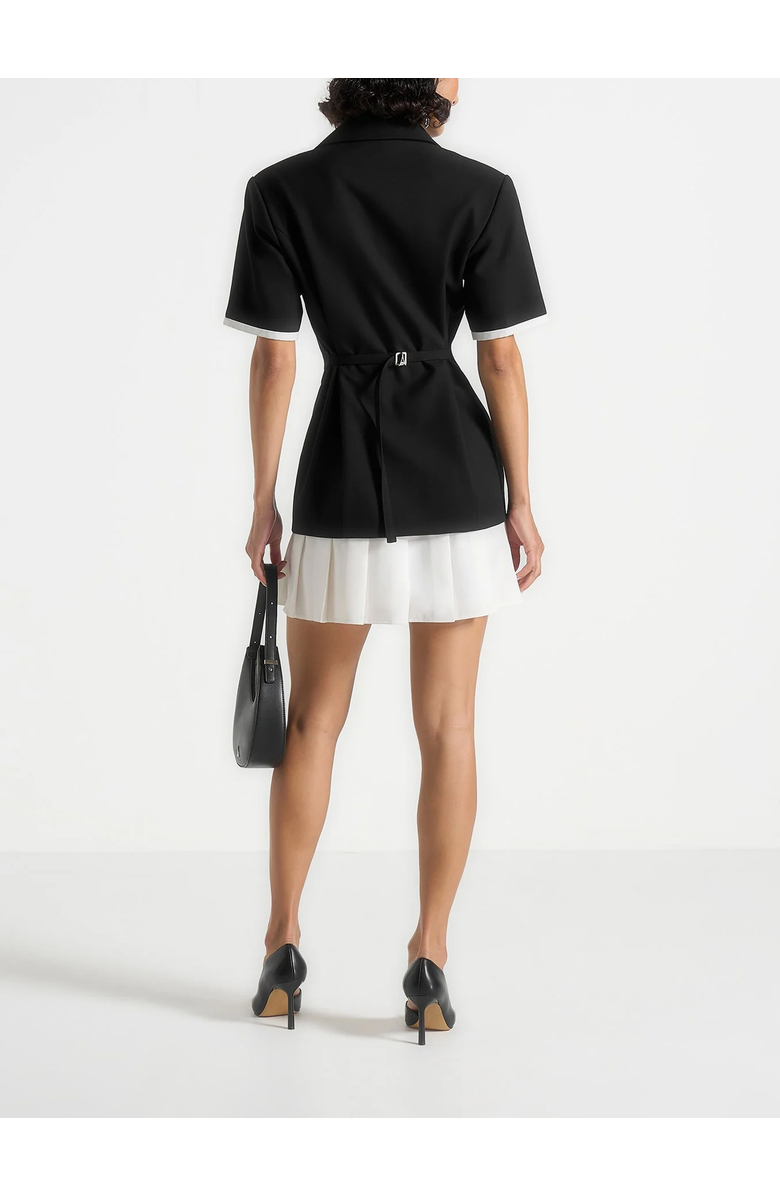 Manière De Voir Baya Tailored Cinch Waist Pleated Blazer Dress, Alternate, color, Black