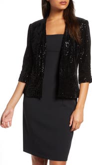 Eliza J Sequin Ruched Sleeve Blazer