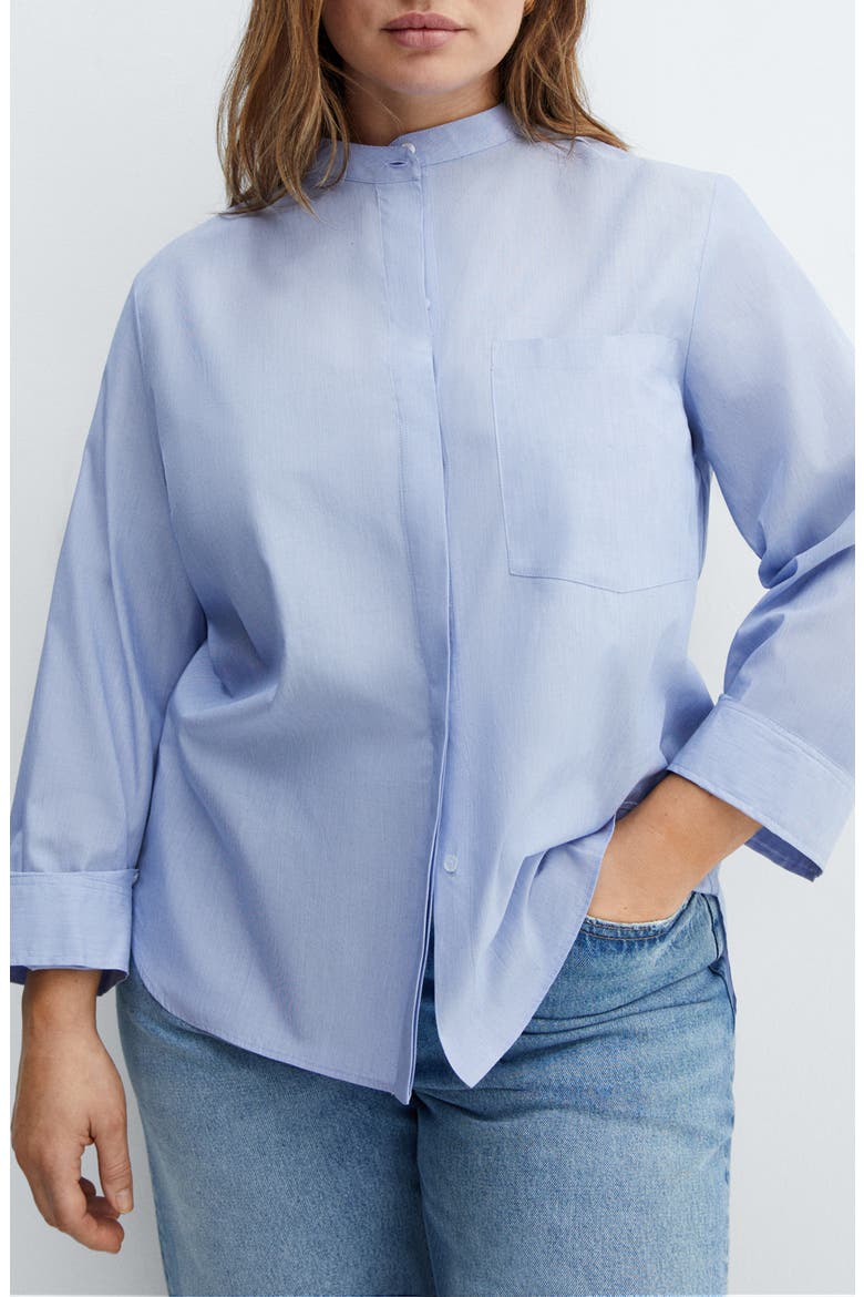 Band Collar Cotton Shirt, Alternate, color, BLUE