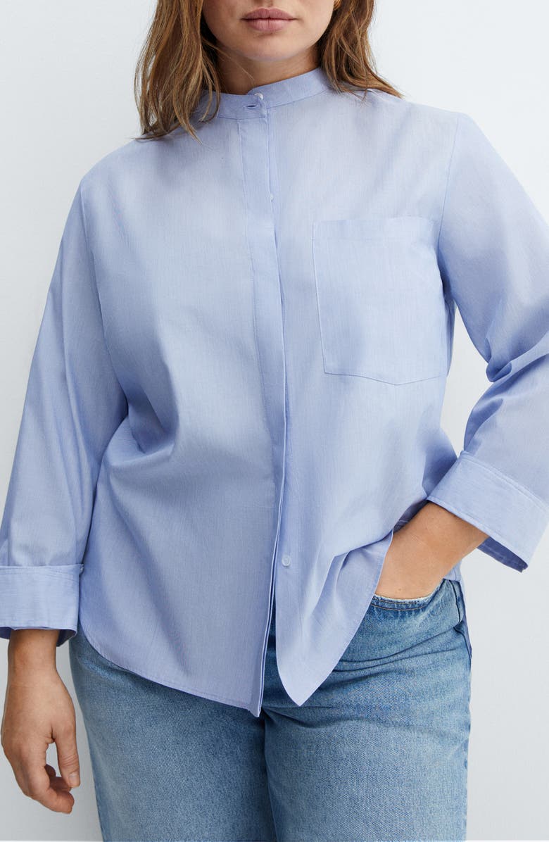 MANGO Band Collar Cotton Shirt, Alternate, color, 