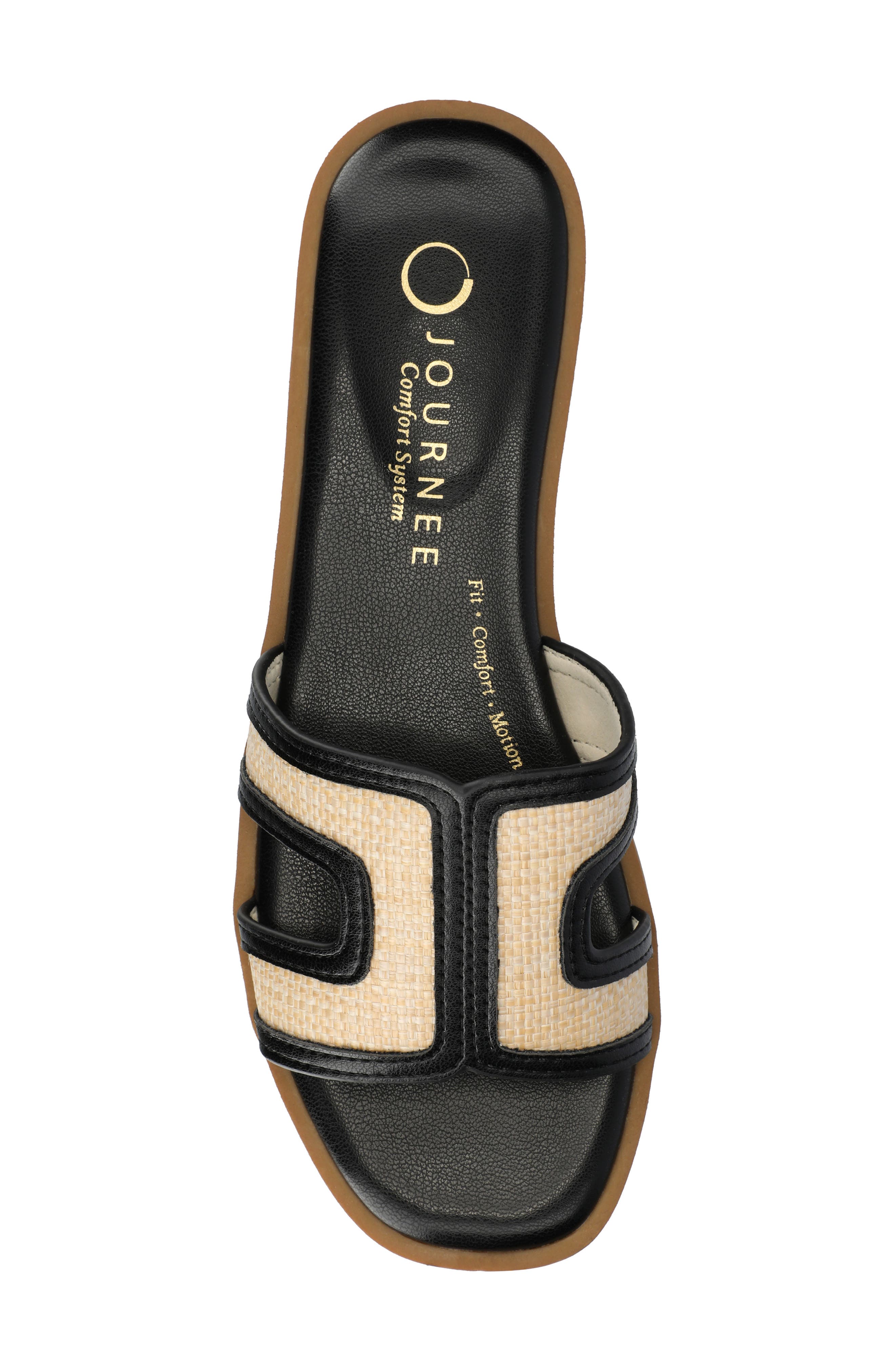 Journee Collection Primah Slide Sandal, Alternate, color, Black/Natural Raffia