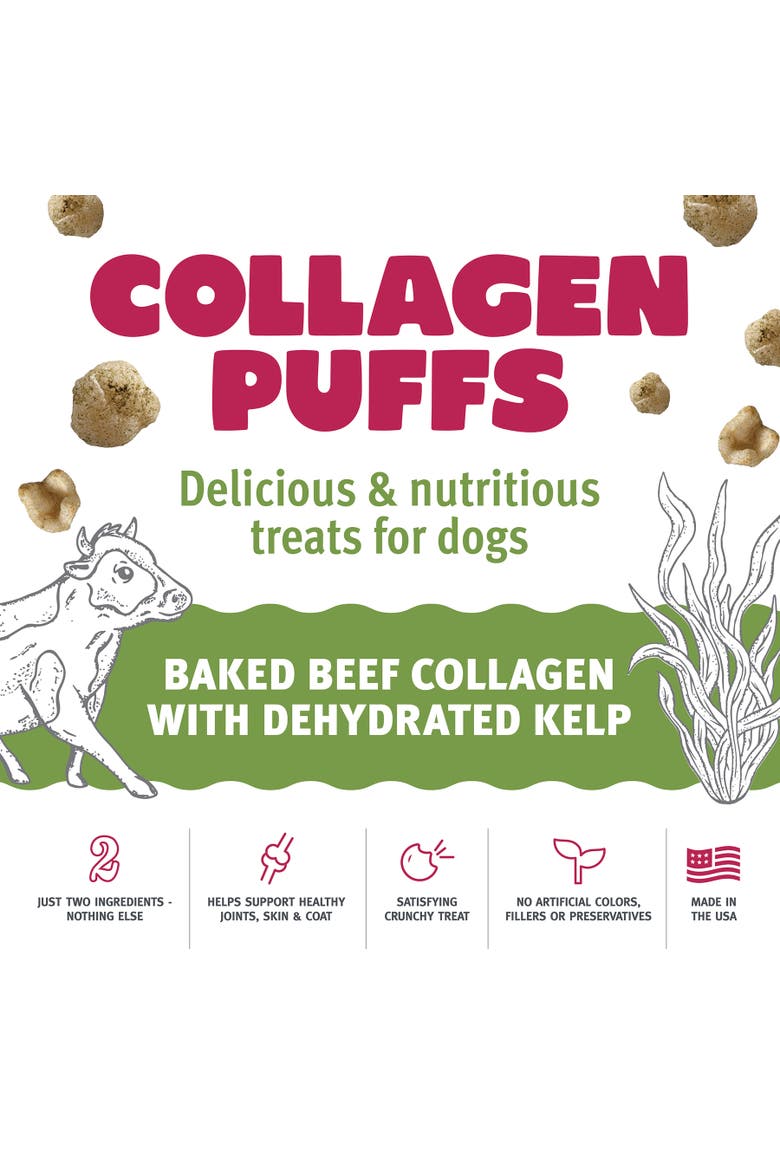 Collagen Puffs Baked Beef Collagen W/ Dehydrated Kelp 2.5oz, Alternate, color, Brown