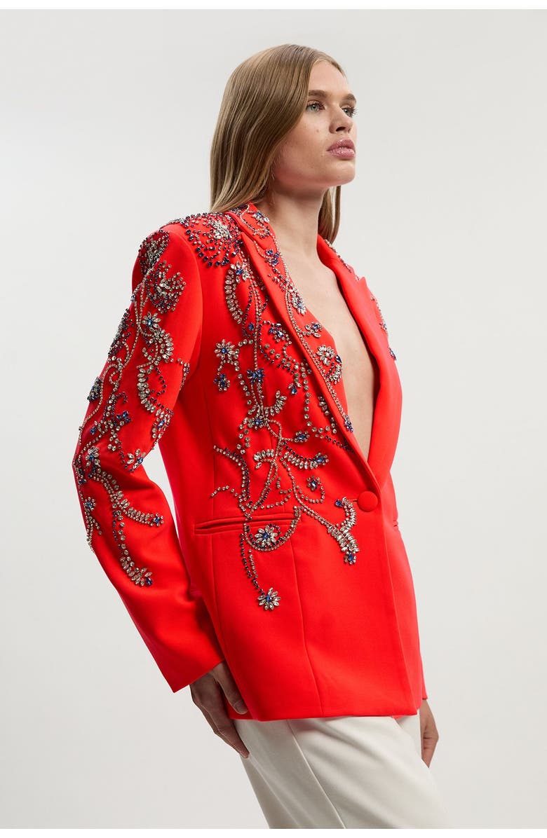 Karen Millen Embellished Single Breasted Blazer, Alternate, color, Red