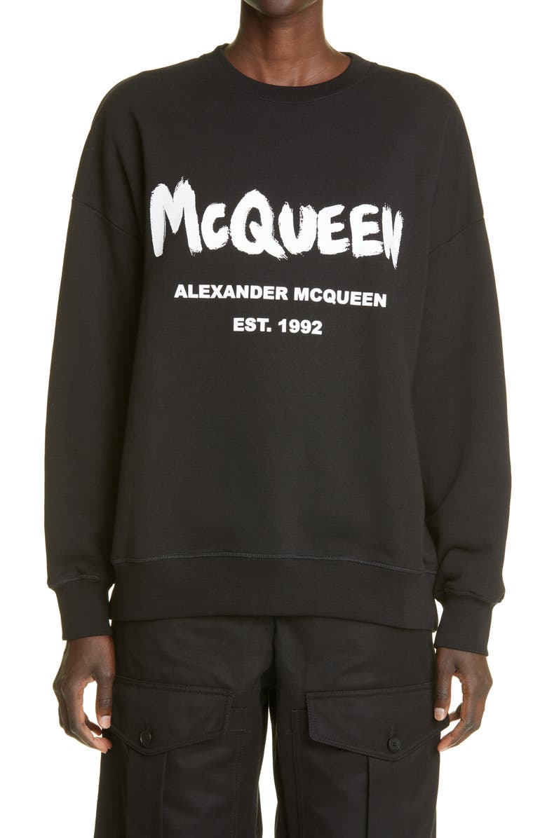 McQueen Alexander McQueen Graffiti Logo Oversize Cotton Sweatshirt, Main, color,
