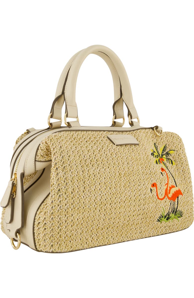 Tommy Bahama Flamingo Embroidered Woven Satchel, Alternate, color, Cream
