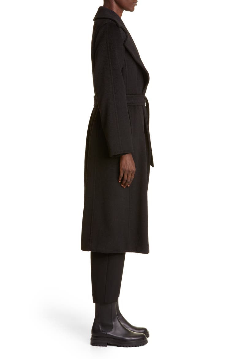 Manuela Camel Hair Wrap Coat, Alternate, color, BLACK
