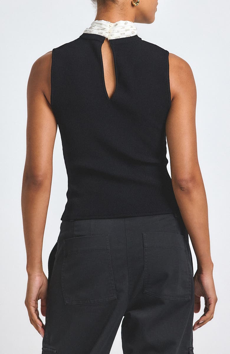 Derek Lam 10 Crosby Calista Tie Neck Sleeveless Top, Alternate, color, Black/ Cream