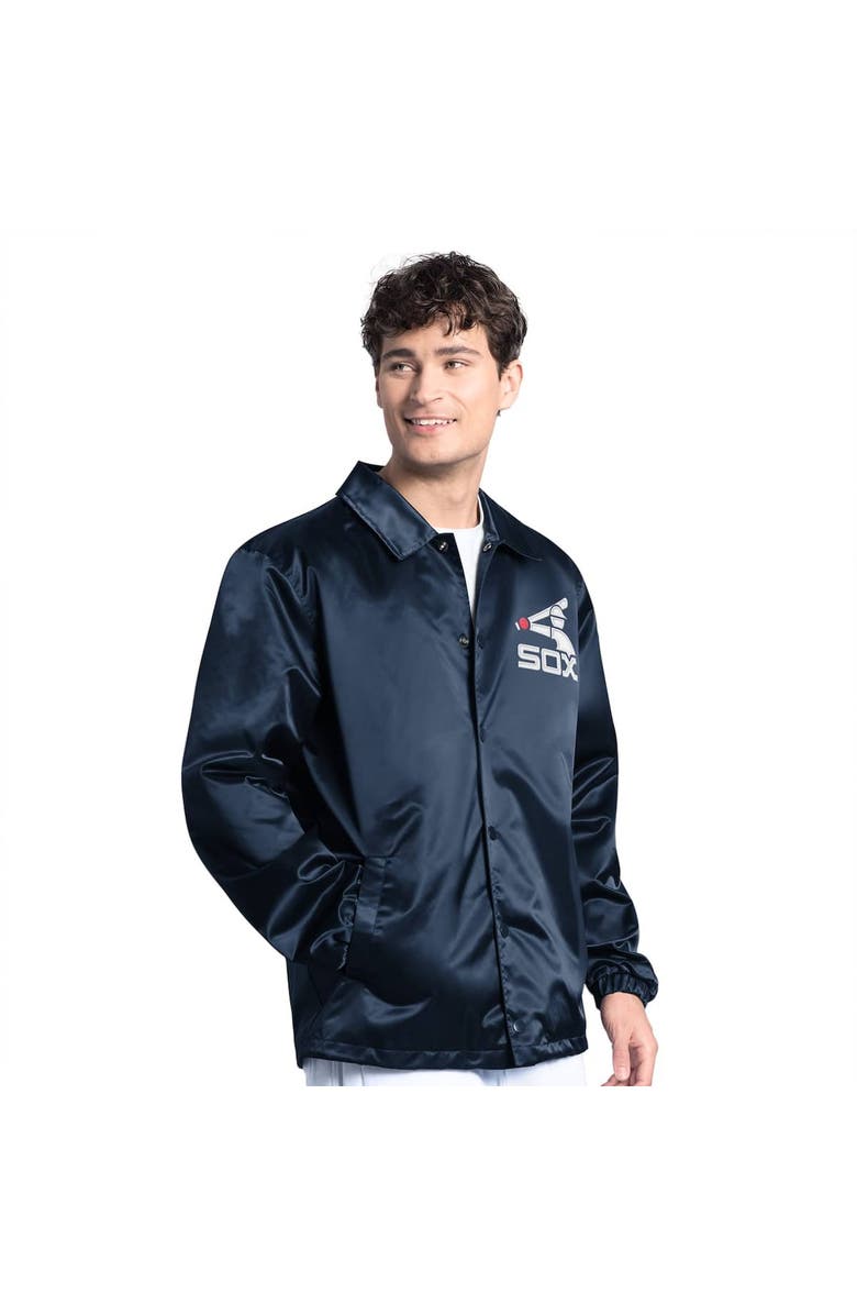 STARTER Men's Starter Navy Chicago White Sox Cooperstown Collection Point Man Full-Snap Coaches Jacket, Alternate, color, Navy