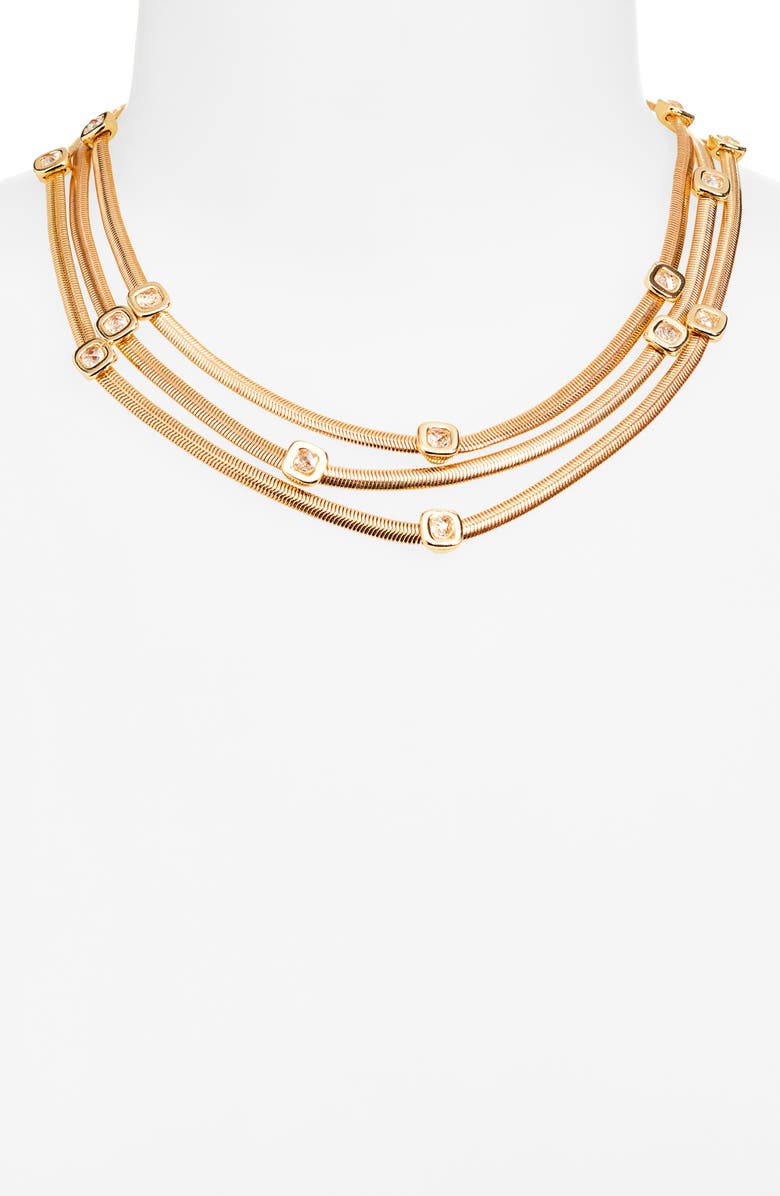 Cara Cubic Zirconia Station Layered Snake Chain Necklace, Alternate, color, Gold