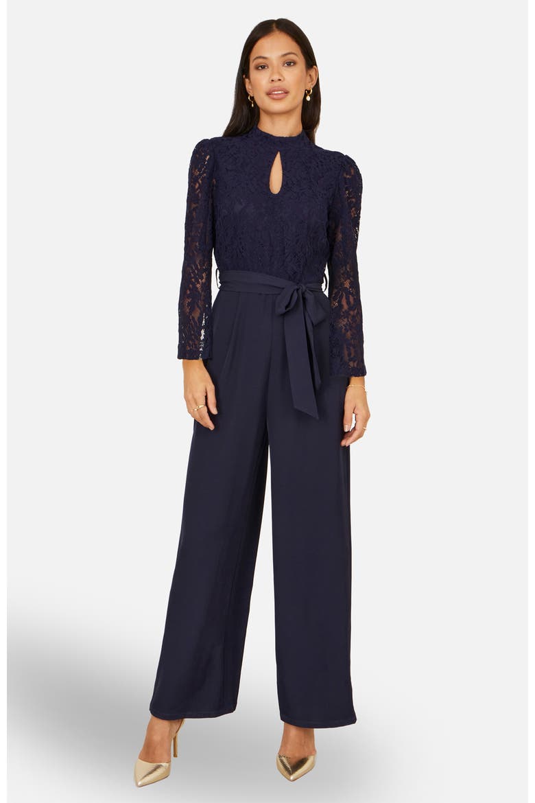 Lace Applique Jumpsuit, Main, color, Navy