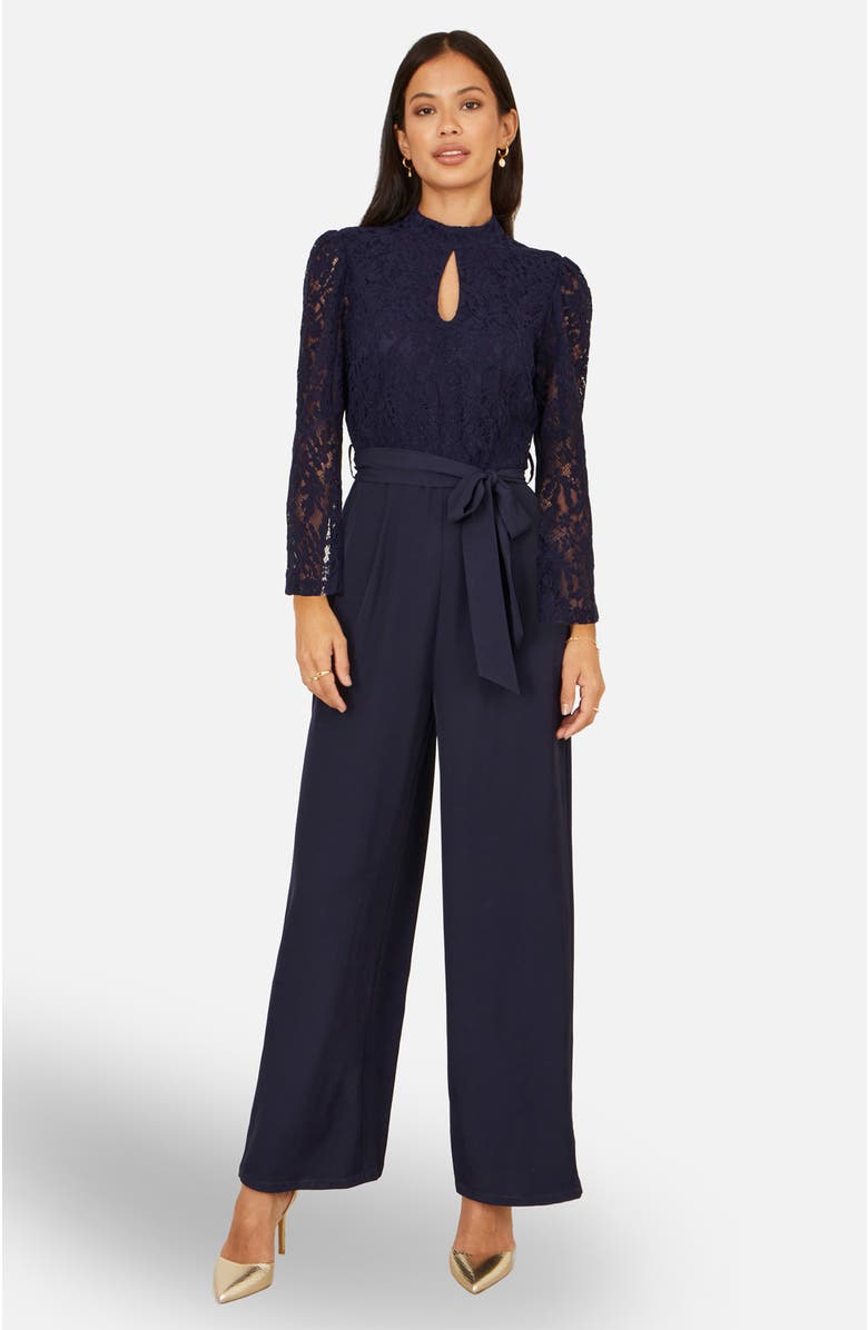 Yumi Lace Applique Jumpsuit, Main, color, Navy