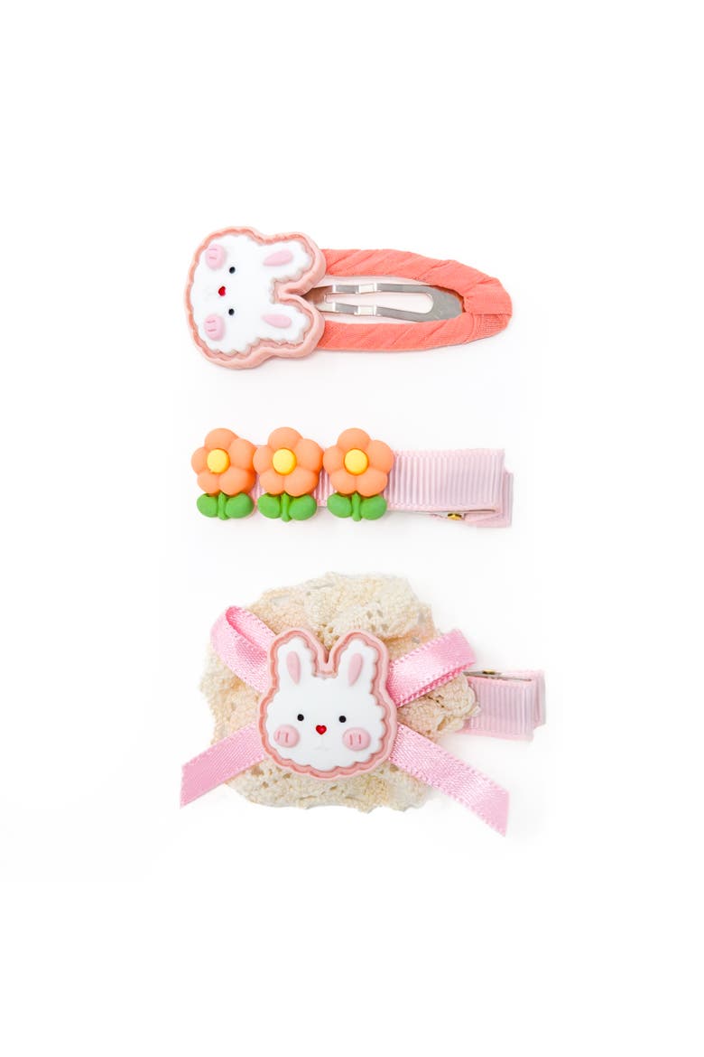 3pc Hair Clip Set - Cookie Bunny Bloom, Alternate, color, Bunny Picnic Bloom -Orange