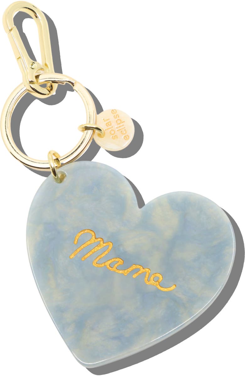 Solar Eclipse Mama Heart Hand Painted Key Chain Bag Charm, Main, color, Baby Blue