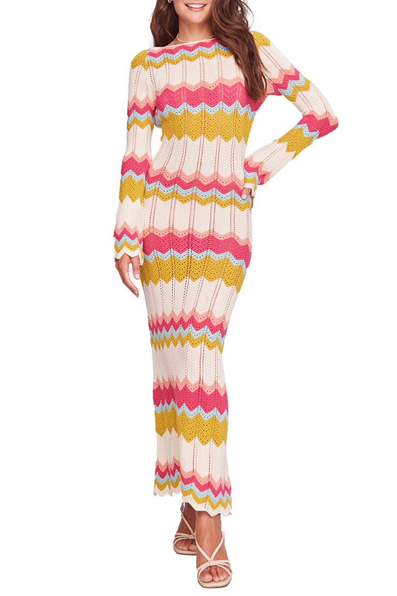 Piper Long Sleeve Herringbone Pointelle Cover-Up Sweater Dress, Main, color, PINK MULTI