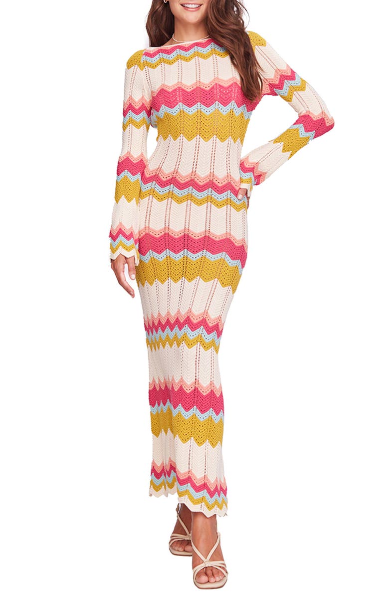Capittana Piper Long Sleeve Herringbone Pointelle Cover-Up Sweater Dress, Main, color, Pink Multi