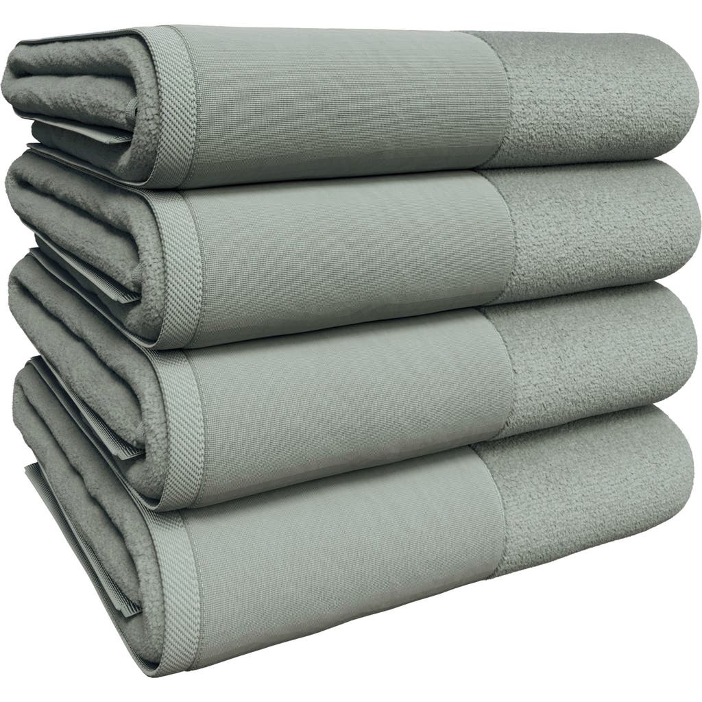 Woven & Weft Border 4-piece Cotton Bath Towels In Green