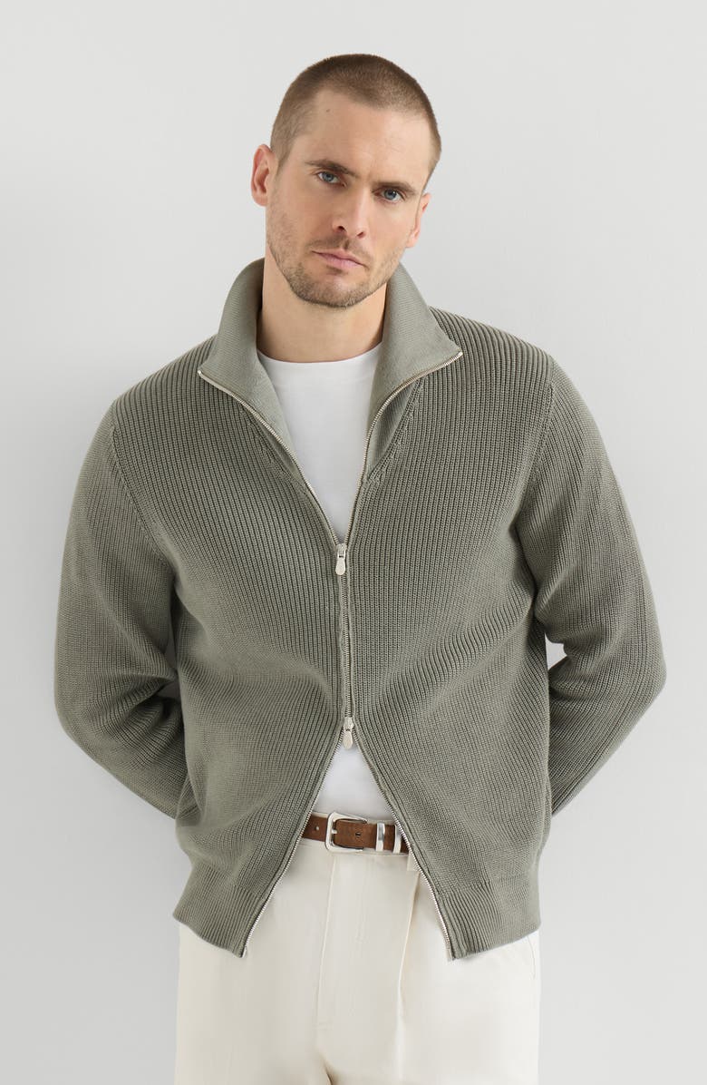 Brunello Cucinelli Half English Rib knit cardigan, Alternate, color, Military