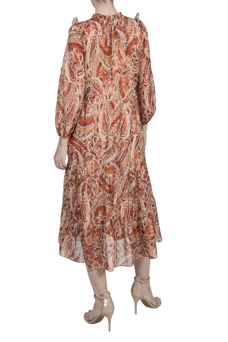 Print Metallic Midi Dress, Alternate, color, SAND MULTI