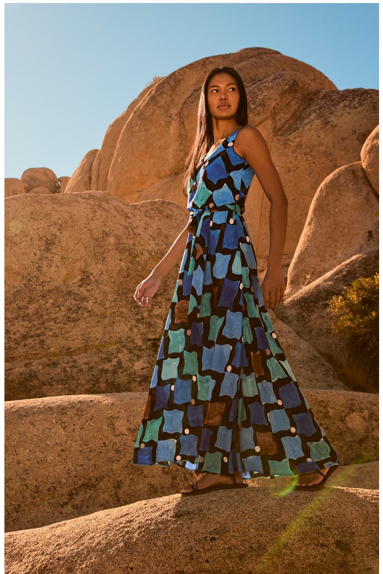 Sea Glass Bianca Tie Belt Maxi Dress, Alternate, color, BLUE MULTI