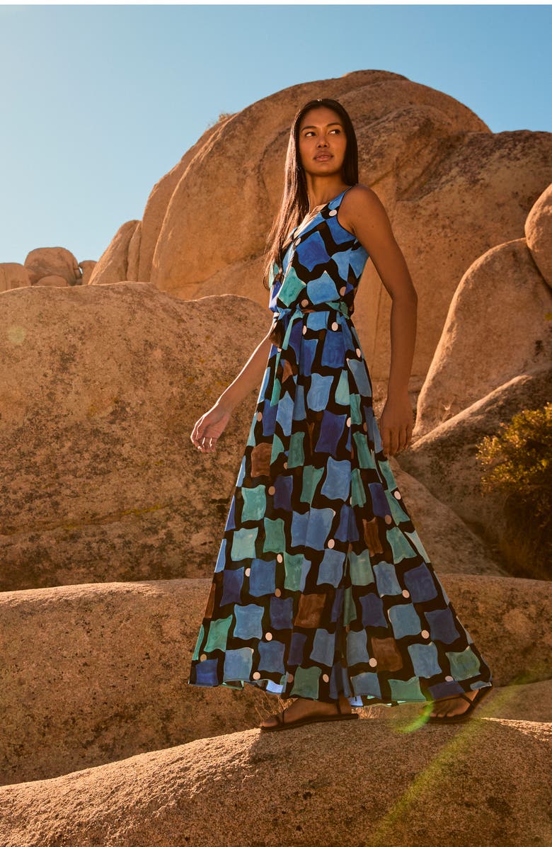 NIC+ZOE Sea Glass Bianca Tie Belt Maxi Dress, Alternate, color, Blue Multi