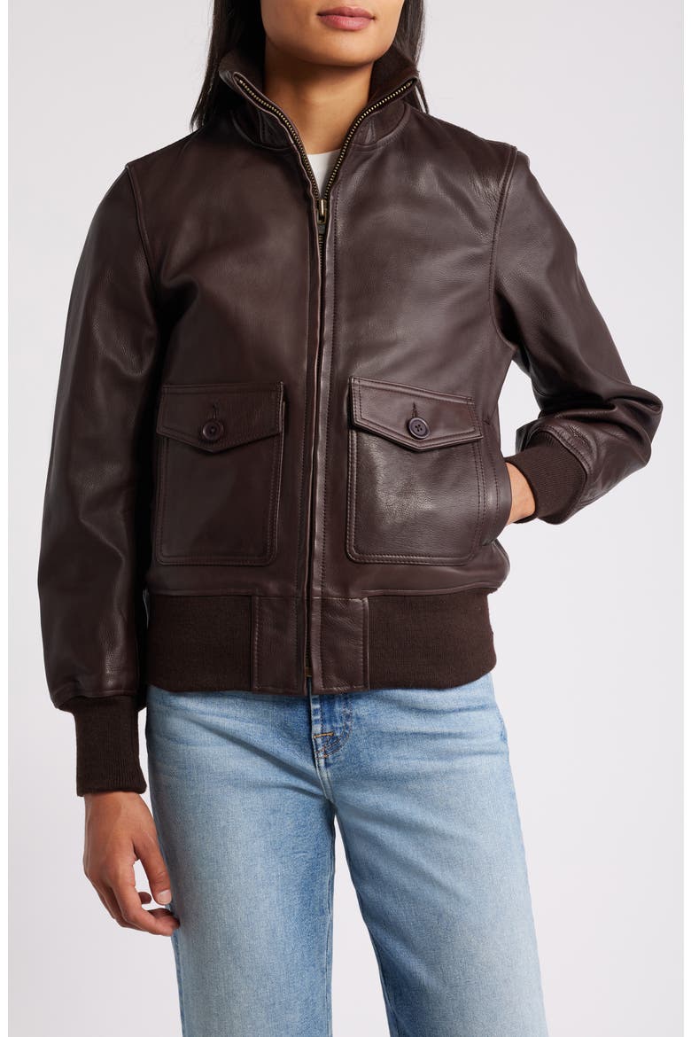 Leather Flight Jacket, Main, color, BROWN