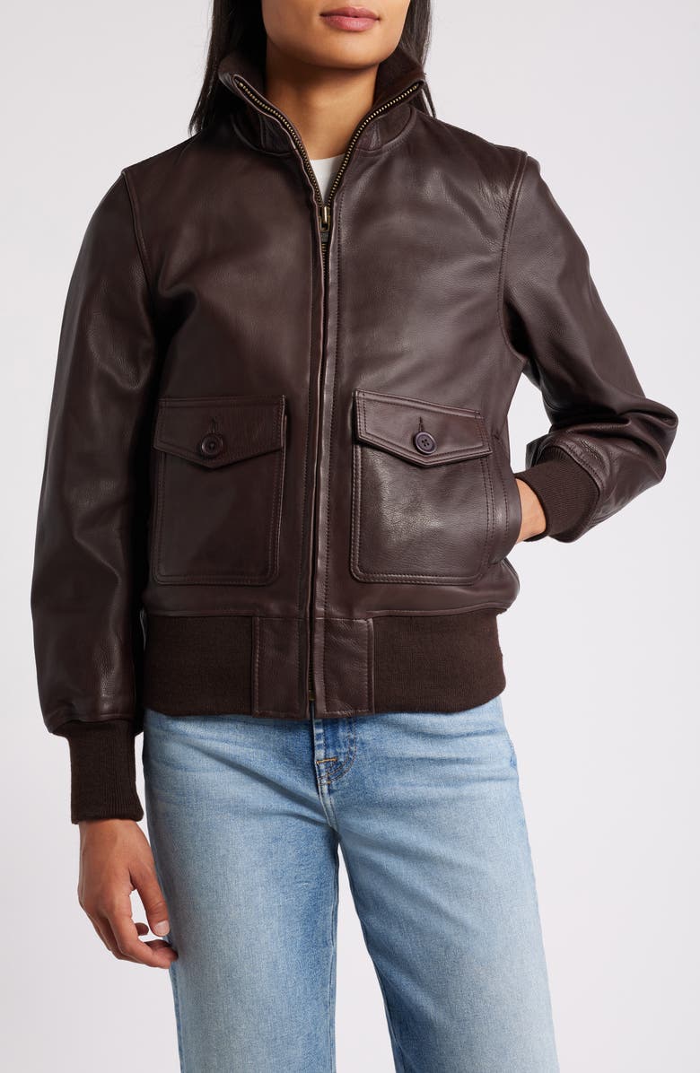 Schott NYC Leather Flight Jacket, Main, color, Brown