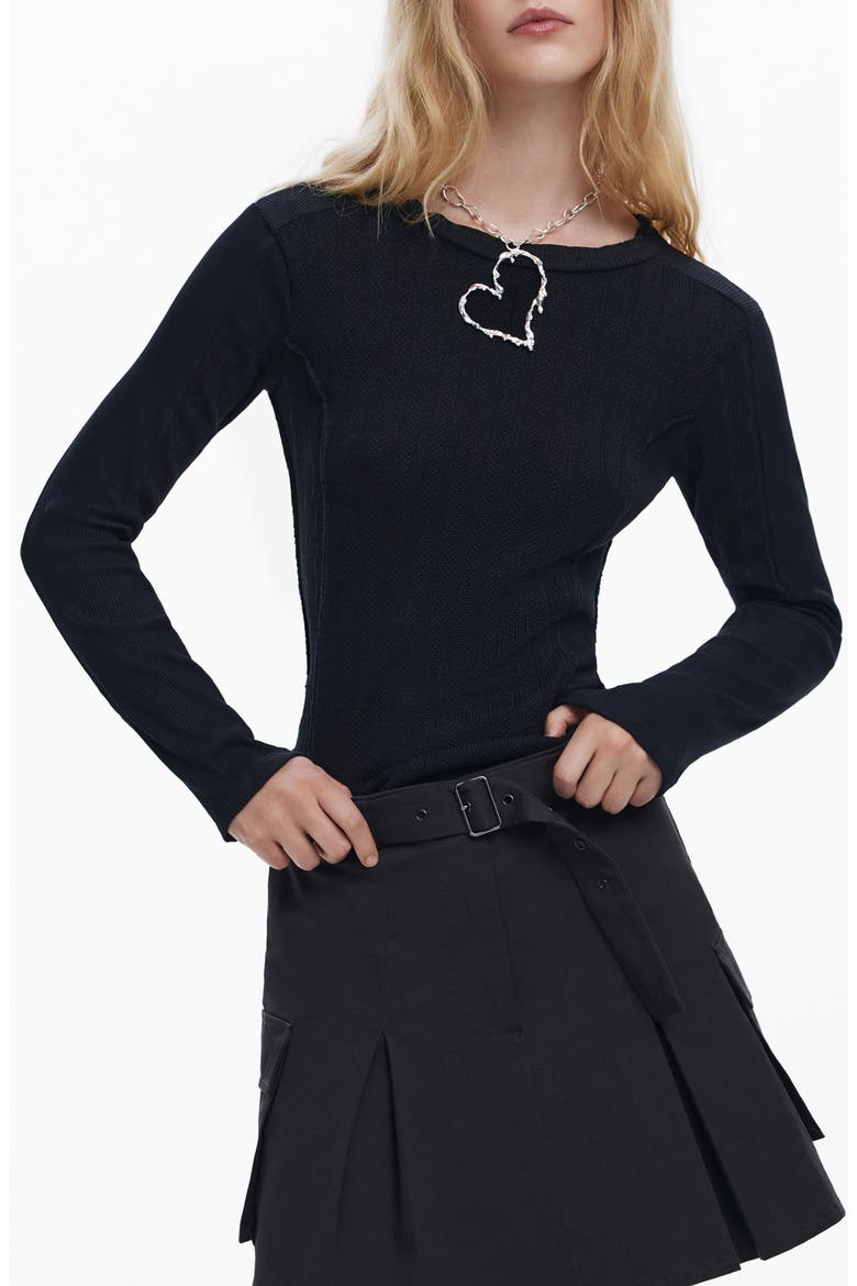 Charm Pointelle Stretch Cotton Top, Main, color, BLACK