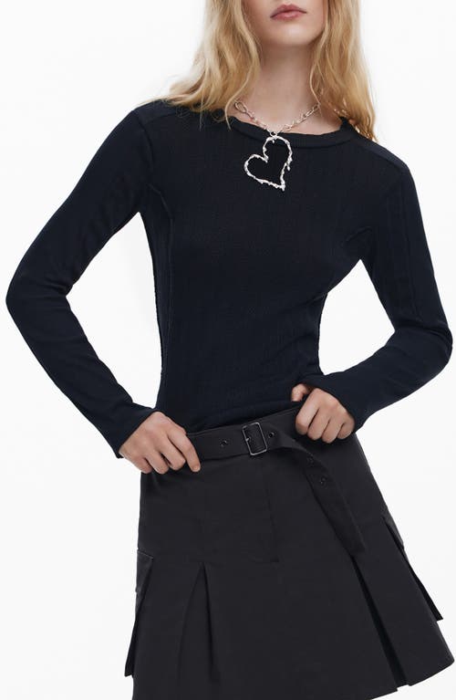 Desigual Charm Pointelle Stretch Cotton Top In Black