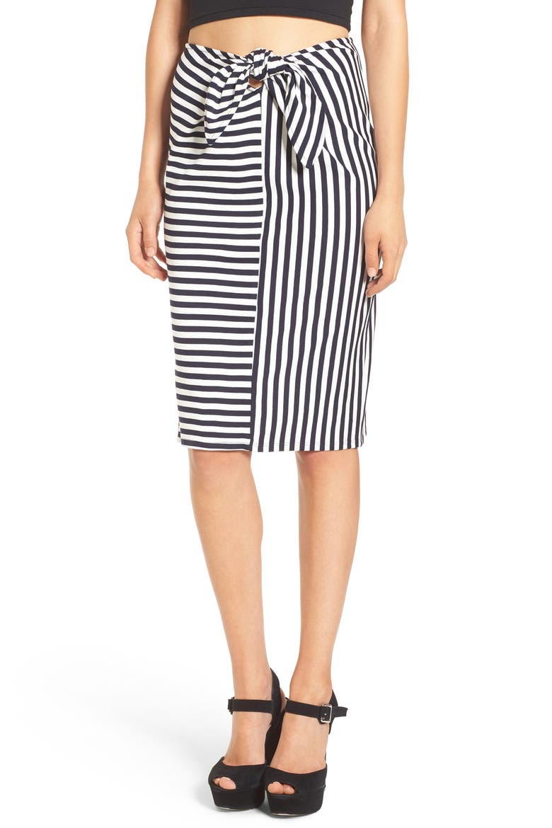 Stripe Tie Front Skirt, Main, color, NAVY EVENING STRIPE