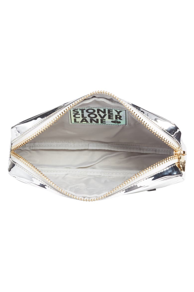 Glow Small Silver Patent Cosmetics Bag, Alternate, color, SILVER