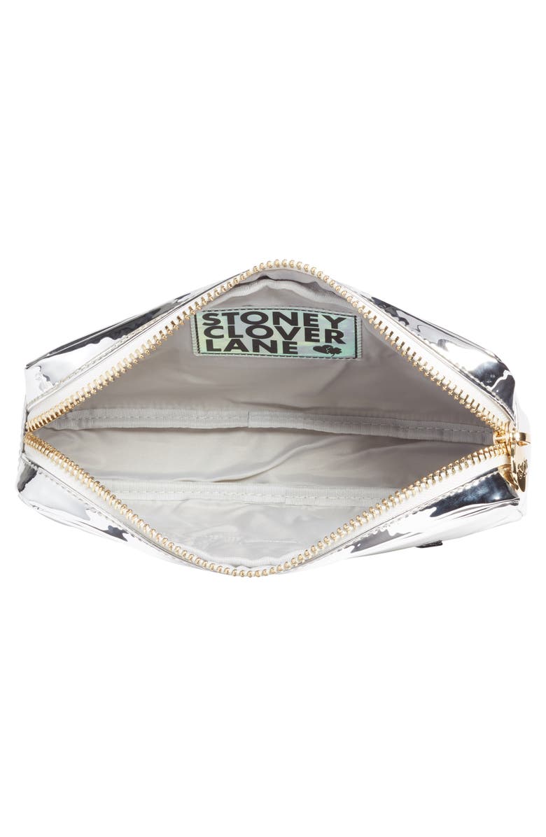 Stoney Clover Lane Glow Small Silver Patent Cosmetics Bag, Alternate, color,