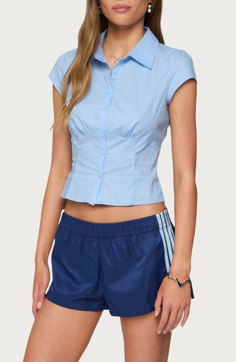 Massie Cap Sleeve Crop Button-Up Shirt
