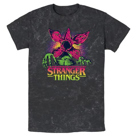 Mens Stranger Things Demogorgon Neon Pixel Logo T Shirt