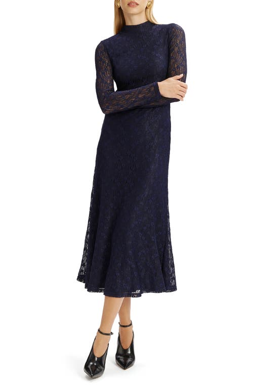 Bardot Ola Floral Lace Long Sleeve Midi Dress In Blue